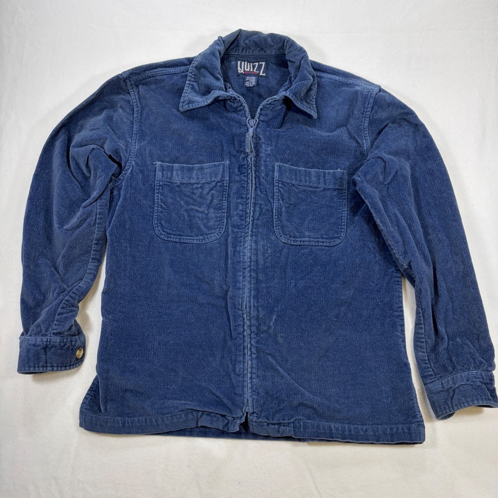 Quizz New York Mens Small Blue Corduroy Zip Up Shirt Jacket
